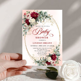 Soft Bohemian Burgundy Greenery Baby Shower Invite 招待状