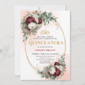 Soft Bohemian Marsala Flowers Gold 15th Birthday  招待状 (正面)