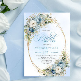 Soft Boho Dusty Blue Floral Greenery Bridal Shower 招待状
