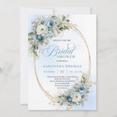 Soft Boho Dusty Blue Floral Greenery Bridal Shower 招待状 (正面)