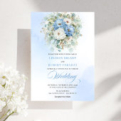 Soft Boho Dusty Blue White Peony Greenery Wedding 招待状