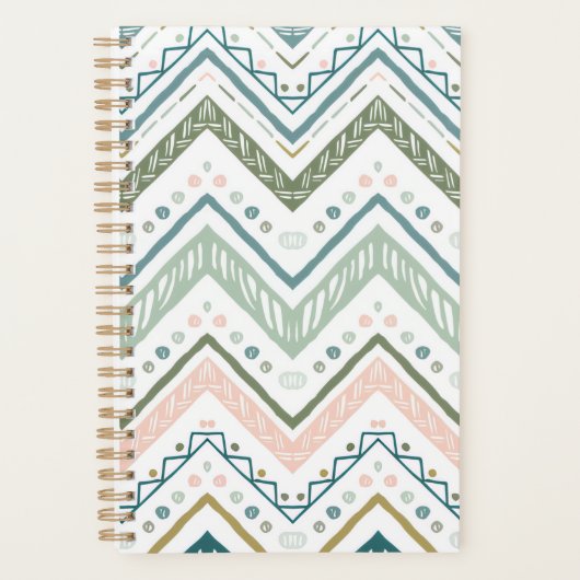 Soft Boho Ethnic Chevron Zig Zag Green Spiral プランナー手帳 (正面)
