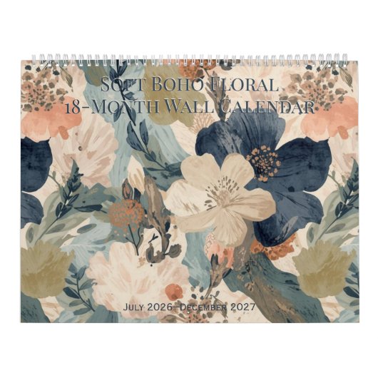 Soft Boho Floral 18-Month Wall Calendar カレンダー (カバー)