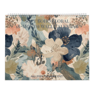 Soft Boho Floral 18-Month Wall Calendar カレンダー