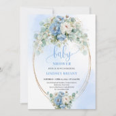 Soft Boho Light Blue Floral Eucalyptus Gold Shower 招待状 (正面)