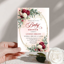 Soft Boho Marsala Peony Baby Shower Invite 招待状