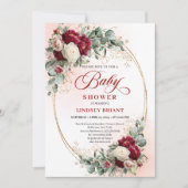 Soft Boho Marsala Peony Baby Shower Invite 招待状 (正面)