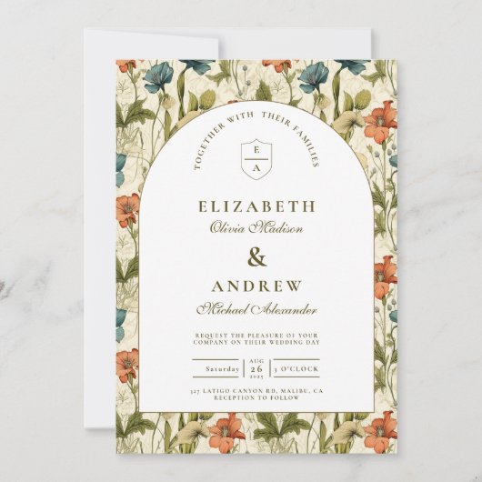 Soft Botanical Arch Garden Wedding 招待状 (正面)