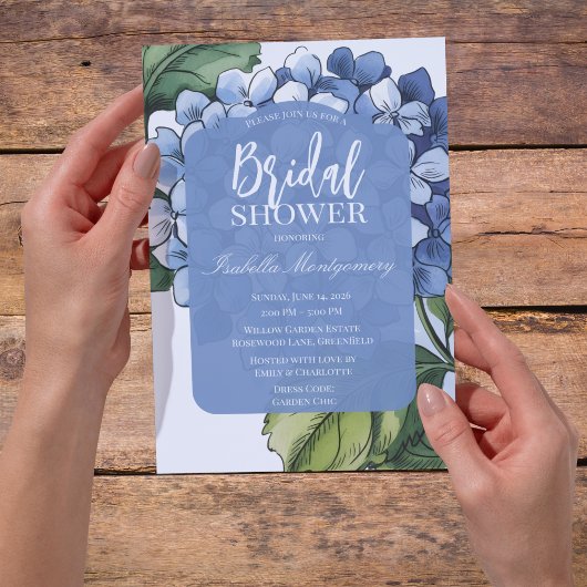 Soft Botanical Blue Hydrangea Bridal Shower 招待状