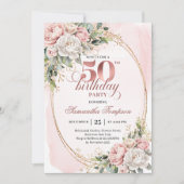 Soft Botanical Blush 50th Birthday Invitation 招待状 (正面)
