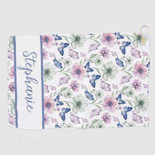 Soft Botanical Butterfly Golf Towel – Personalized ゴルフタオル (横)