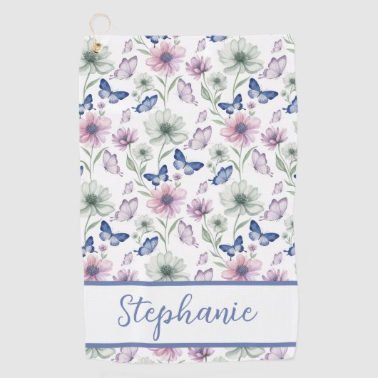 Soft Botanical Butterfly Golf Towel – Personalized ゴルフタオル (正面)
