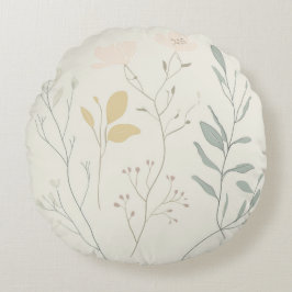 Soft Botanical Pillow – Minimal Pastel Floral ラウンドクッション