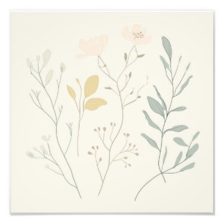 Soft Botanical Poster – Minimal Pastel Floral フォトプリント