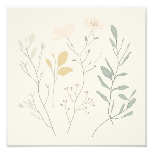 Soft Botanical Poster – Minimal Pastel Floral フォトプリント (正面)