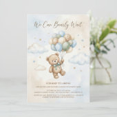 Soft Brown and Sage Balloon Teddy Bear Baby Shower 招待状 (スタンド正面)