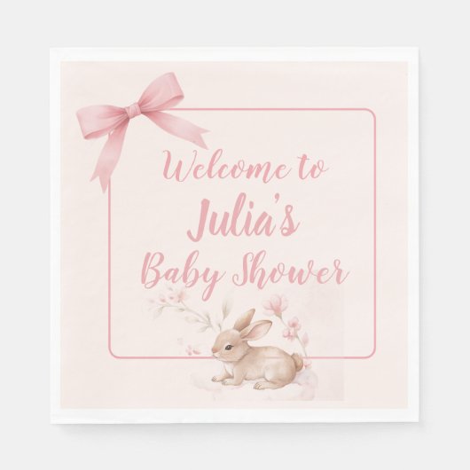 Soft Bunny Welcome Design with Pastel Ribbon  スタンダードランチョンナプキン (正面)