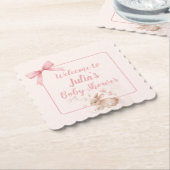 Soft Bunny Welcome Design with Pastel Ribbon  ペーパーコースター (アングル)