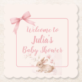 Soft Bunny Welcome Design with Pastel Ribbon  ペーパーコースター