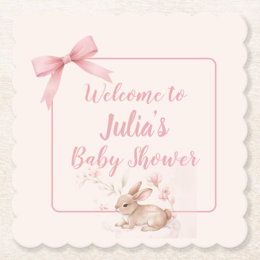 Soft Bunny Welcome Design with Pastel Ribbon  ペーパーコースター (正面)