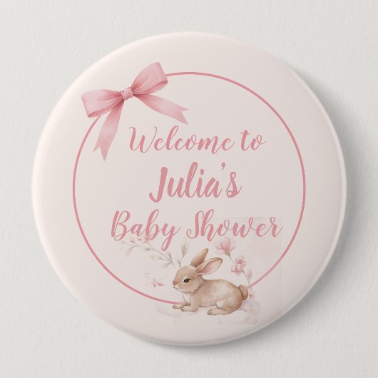Soft Bunny Welcome Design with Pastel Ribbon  缶バッジ (正面)