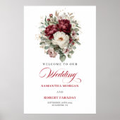 Soft Burgundy Flowers Greenery Gold Welcome Poster ポスター (正面)