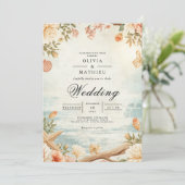 Soft Coastal Blossom Floral Wedding 招待状 (スタンド正面)