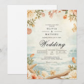 Soft Coastal Blossom Floral Wedding 招待状 (正面/裏面)