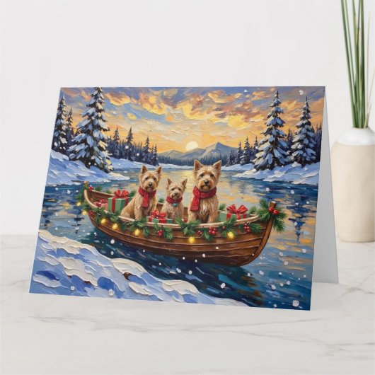 Soft Coated Wheaten Terrier Christmas Boat Holiday カード (正面)