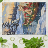 Soft Coated Wheaten Terrier Christmas Boat Holiday キッチンタオル (折り畳み)