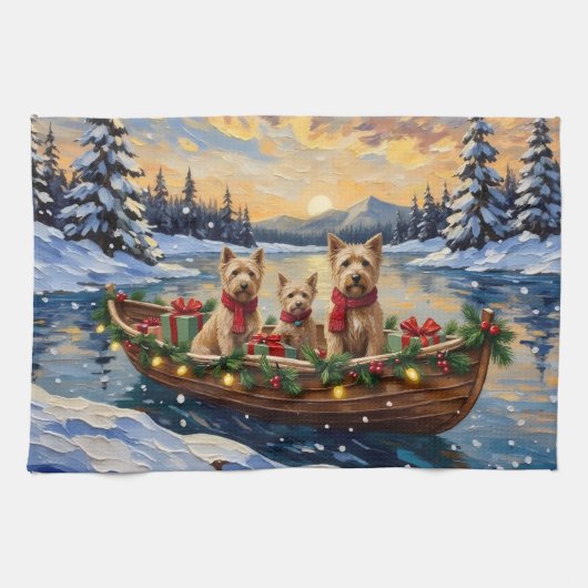 Soft Coated Wheaten Terrier Christmas Boat Holiday キッチンタオル (横)