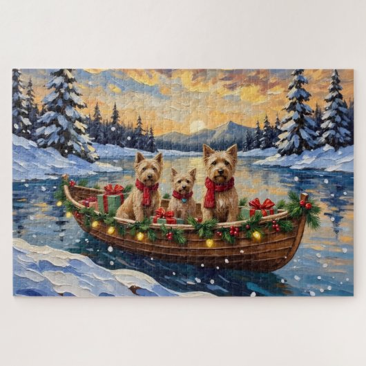 Soft Coated Wheaten Terrier Christmas Boat Holiday ジグソーパズル (横)