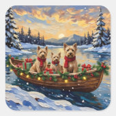 Soft Coated Wheaten Terrier Christmas Boat Holiday スクエアシール (正面)