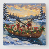 Soft Coated Wheaten Terrier Christmas Boat Holiday スクエア壁時計 (正面)