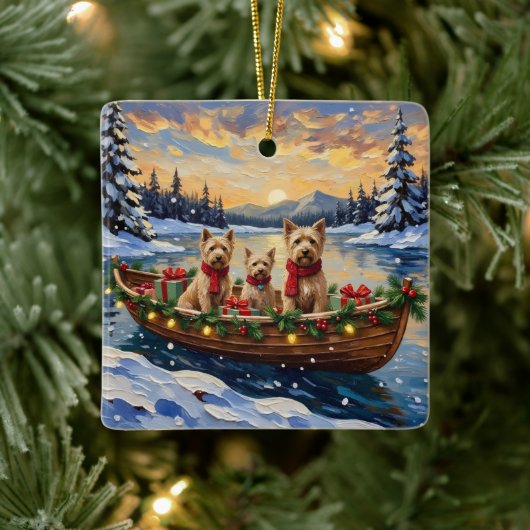 Soft Coated Wheaten Terrier Christmas Boat Holiday セラミックオーナメント (ツリー)