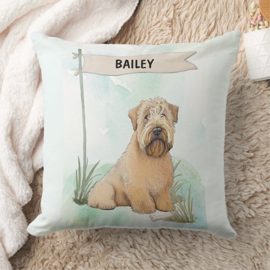 Soft Coated Wheaten Terrier Watercolor Personalize クッション (ブランケット)