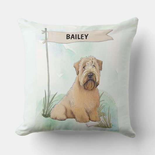 Soft Coated Wheaten Terrier Watercolor Personalize クッション (正面)