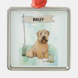 Soft Coated Wheaten Terrier Watercolor Personalize メタルオーナメント