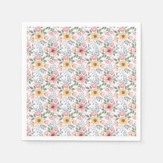 Soft Colored Flower Pattern Napkins スタンダードカクテルナプキン (正面)