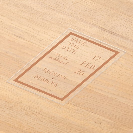 Soft Copper Elegant Modern Wedding アクリル招待状 (レイダウン)