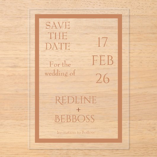 Soft Copper Elegant Modern Wedding アクリル招待状 (正面)