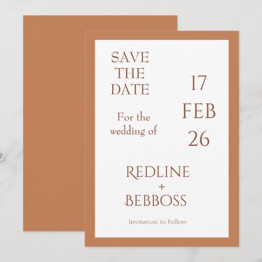 Soft Copper Elegant Modern Wedding セーブザデート (正面/裏面)