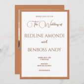 Soft Copper Minimalist Modern Calligraphy Wedding 招待状 (正面/裏面)