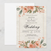 Soft Coral Bloom Archway Wedding 招待状 (正面/裏面)