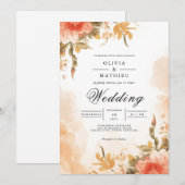 Soft Coral Botanical Wash Wedding 招待状 (正面/裏面)