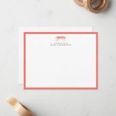 Soft Coral Bow Nursery Note Card – Personalized ノートカード (正面/裏面インサイチュ)