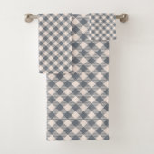 Soft Coral Grey Towels Modern Plaid Bathroom バスタオルセット (インサイチュ)