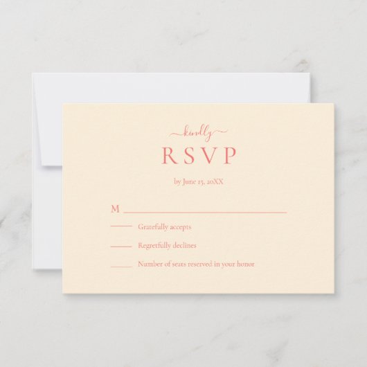 Soft Coral Modern Minimalist Wedding RSVP Card (正面)