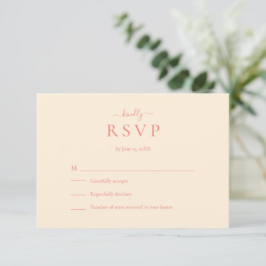 Soft Coral Modern Minimalist Wedding RSVP Card (スタンド正面)