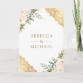 Soft Cream Roses Gold Lace QR Code Wedding 招待状 (正面)